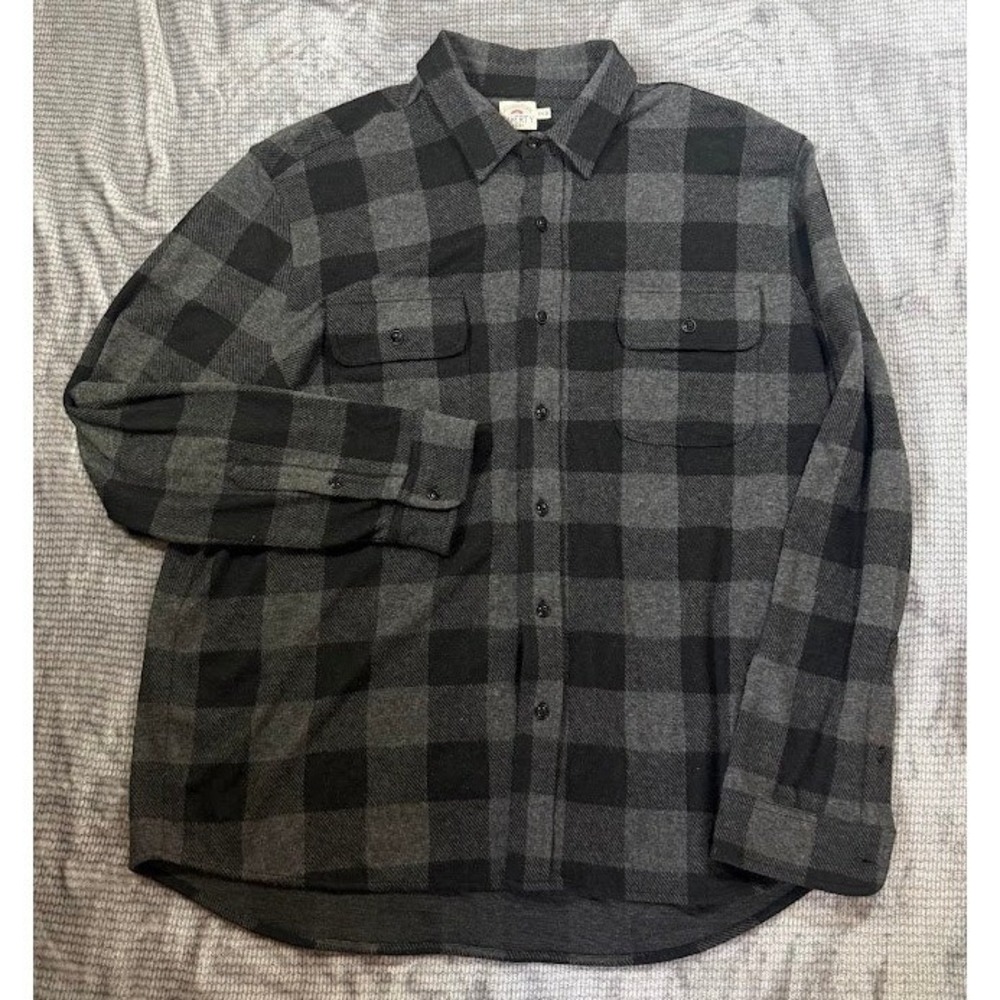Faherty Brand Mens XXL Buffalo Check Flannel Shirt Grey Black Plaid Button Down
